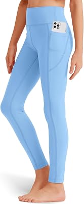 Girls Black Athletic Leggings with Pockets, White Ankle Length Yoga Pants for Kids