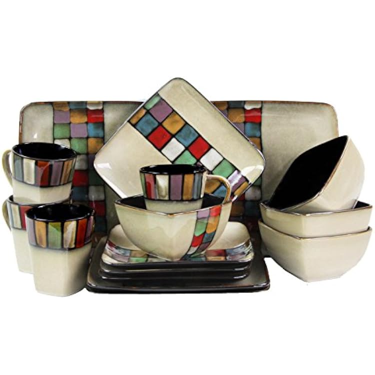 Elama Mela 16 Piece Stoneware Dinnerware Complete Service for 4, Melange, 16pc Set
