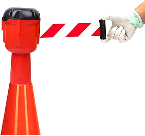 Retractable Barrier,Retractable Queue Barrier Belt 2/3/5/10M Cone-Mounted Retractable Belt, Cone Barrier Retractable Topper for Traffic Cone,Need Interlocking Multiple Units(10M(32FT))