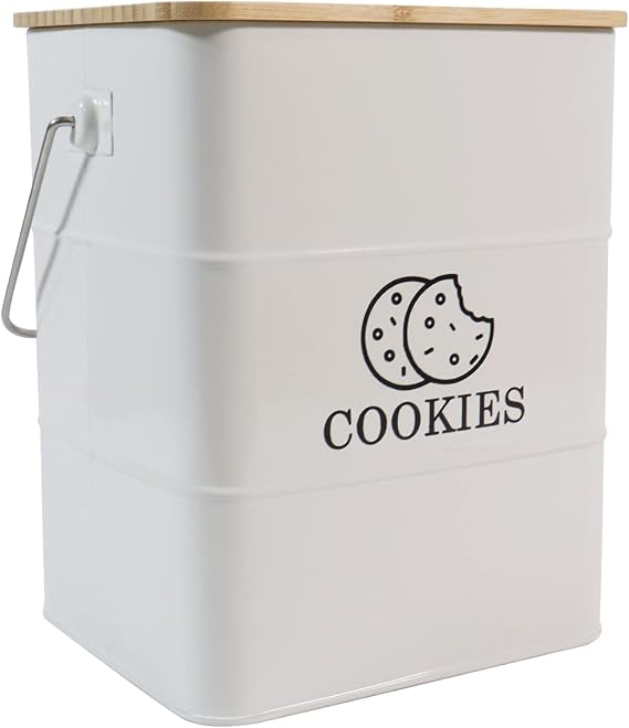 Cookie Jars, White Cookie Storage Container, Metal Biscuit Tin Snack Jar with Lids Airtight & Handle, Cookies Tin Box, Food Storage Canisters for Candies, Cookies, Biscuits and Snacks