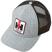 International Harvester Mens Adjustable Snapback Mesh Trucker Hat Gray & Black Baseball Cap with Logo Patch Durable, Breathable, Officially Licensed