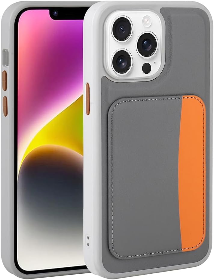 iPhone 16 Pro Max Kılıf Deri Görünümlü Kartlıklı Yeni Tarz Kapak Koyu Gri
