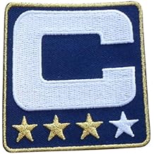 Navy Blue w/ 3 Gold Stars Captain C Patch Iron On for Football Jersey (New England)