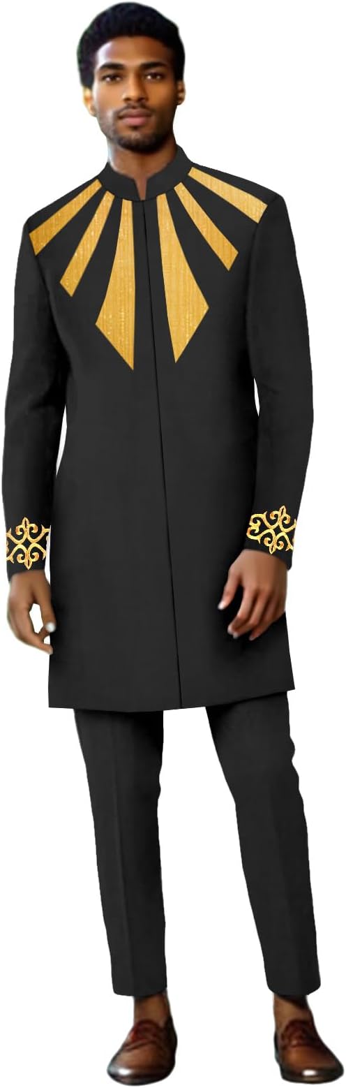 African Suits for Men Dashiki Embroidery Lined Blazer and Pants 2 Piece Set Dashiki Outfits Formal Attire