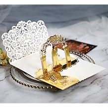 NC 10 Pack Gold 3D Pop Up Wedding Invitations - Elegant Bride & Groom Design Anniversary Cards for Wedding Party Celebrations (7.2x5 inch)