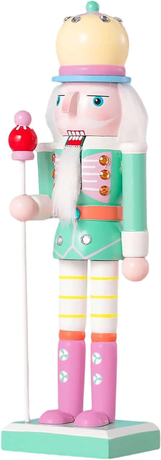 Christmas Decorations Nutcracker Ornaments,9.8 inch Wooden Nutcracker Figures,Festive Collectible Nutcracker Gift for Table Desktop Fireplace Thanksgiving Christmas Decor,Green