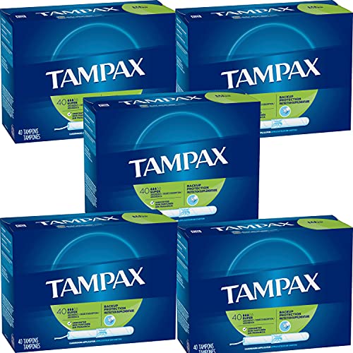 Tampax Cardboard Applicator Tampons, Super Absorbency 40 ea Pack of 5
