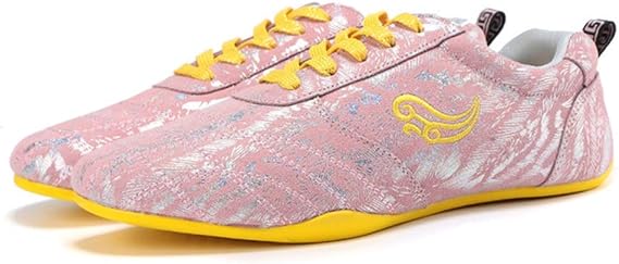 Tai Chi Shoes, Martial Arts Shoes, Soft Leather, Sneakers, Cow Muscle Sole, Kung Fu Taekwondo, Qigong, Shaolin Temple, Unisex Color: Pink, Size: 98.4 inches 250 cm