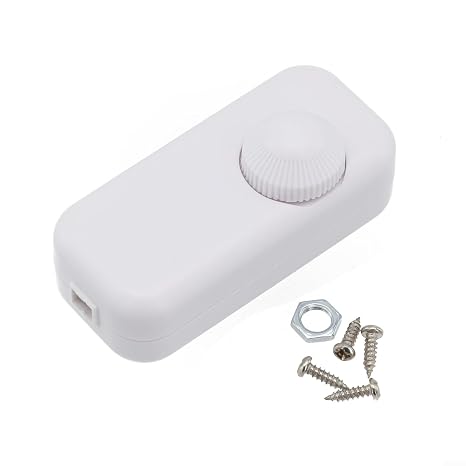 220 240V Inline Dimmer Switch with Rotary ON OFF and Knob Control Supporting Dimmable Incandescent and LED Bulbs up to 200W (white)