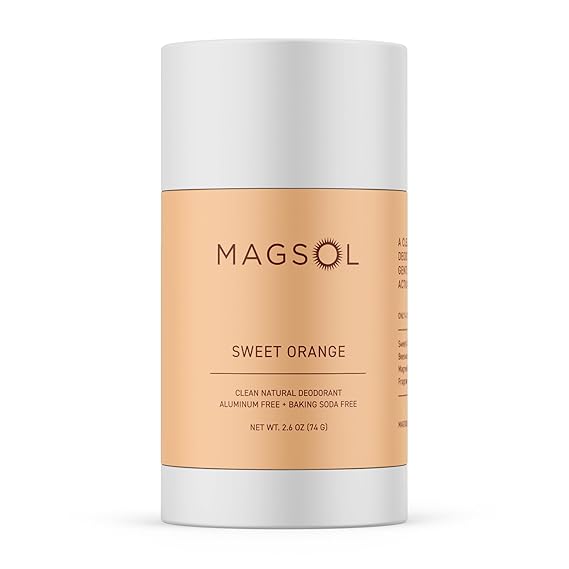 MAGSOL Magnesium Deodorant for Men, Aluminum Free, Baking Soda Free Natural Deodorant for Sensitive Skin, Long Lasting Odor Protection with Sweet Almond Oil, Sweet Orange 2.6 oz