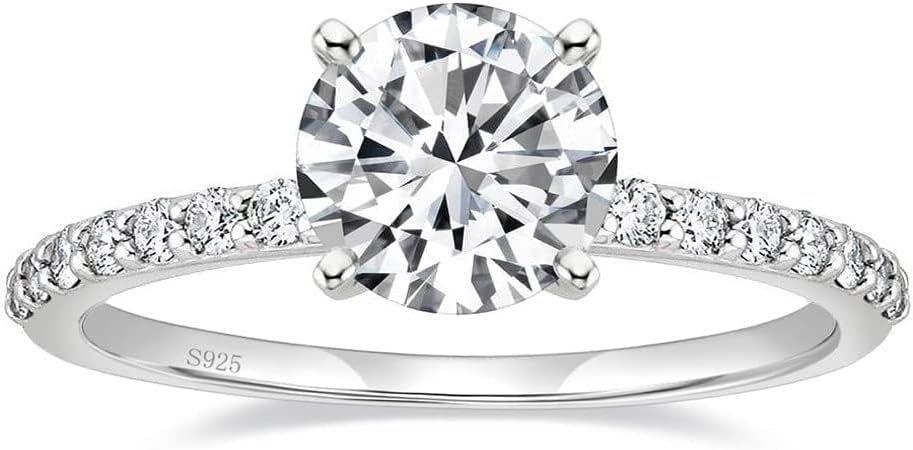 EAMTI 925 Sterling Silver 1.2 CT Round Solitaire Cubic Zirconia Engagement Ring Halo Promise Ring Size 3-13