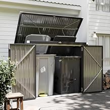 79 Cu. Ft Premium Storage Shed 3.3 x 5.6 FT Outside Metal Trash Shed Waterproof Outside Storage with Lid Chain Storage Trash Can Weeding Tools, for Garden, Backyard, Patio (Black)