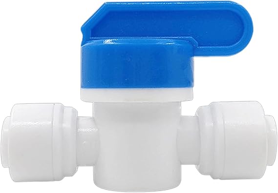 1/4" Push Fit Ball Valve, 1/4" Quick Connect Shut Off Valve for RO Water Filter Systems, Fridge Ice Maker, Air & Water Pipes (6.5mm OD, Plastic with Handle)
