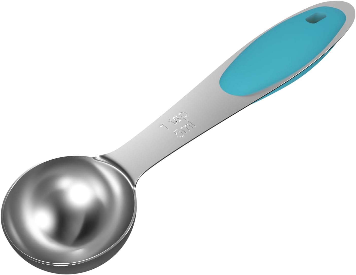 1PCS 1 Tsp13tbsp, 16oz, 5ml Single Measuring Spoon with Blue Silicone Grip, Stainless Steel Individual Measure Scoop Only