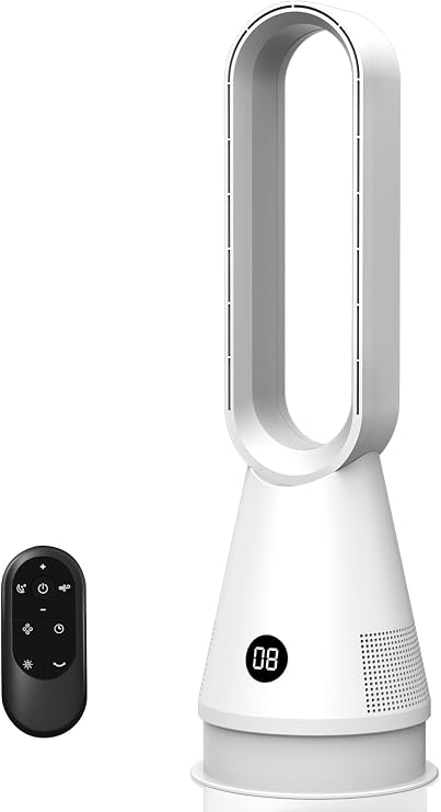 Tower Fan Bladeless Fan 2026 Innovation for Both Heating and Cooling / Left and Right Angle Adjustment 8 Air Flow Levels, 3 Heating Levels, Automatic Oscillation, Energy Saving, DC Motor, 1-9 Turn Timer, Gentle Wind, Easy to Clean, Bladeless Fan, For Rainy Season, For Office/Dressing Room/Bedroom/Living Room, Slim Type, Living Room, HEPA Filter, Includes Remote Control, Japanese Instruction Manual SE certified