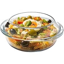 Mini-1 Liter Glass Casserole Dish With Lid, Round Oven Safe Glass Bakeware with Handles