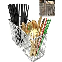 2Pcs Chopstick Holder, 304 Stainless Steel Dishwasher Chopstick Basket with Hooks, Straw & Silverware Drying Rack for Organizing Knife, Fork, Spoons and Small Kitchen Tools