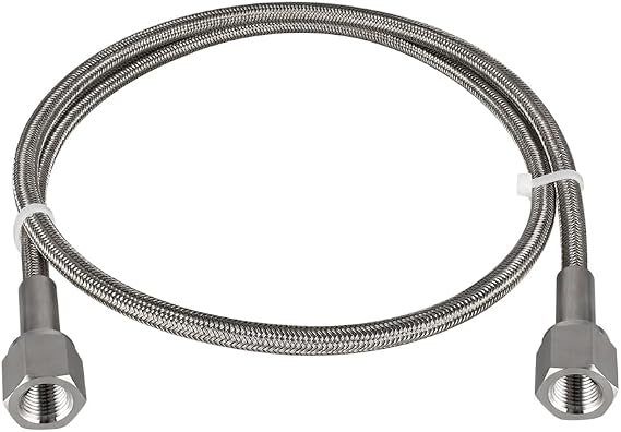 PTFE-Lined Stainless Steel Braided Hose 3/8" Nominal Hose Size 3/8" Female NPT 316 SS End Connections 24" Overall Length 2500 psi Chemically Compatible
