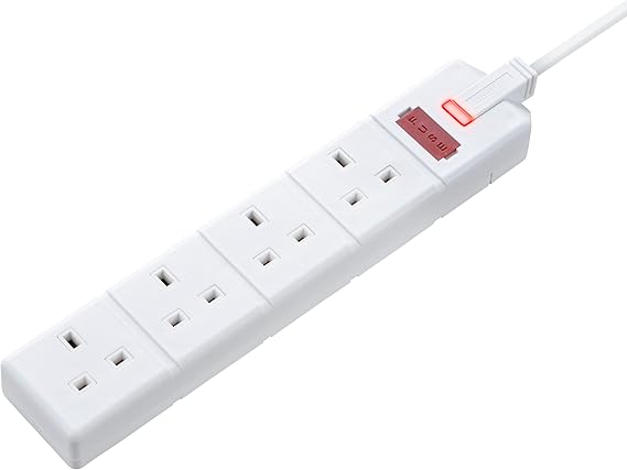 Masterplug Four Socket Extension Lead, 2 Metre Cable, LED Power Indicator, Unswitched, Heavy Duty, Rewireable, Power Strip, Work Power, Permaplug, White, 13A, 4G, 2m, EXS1342B