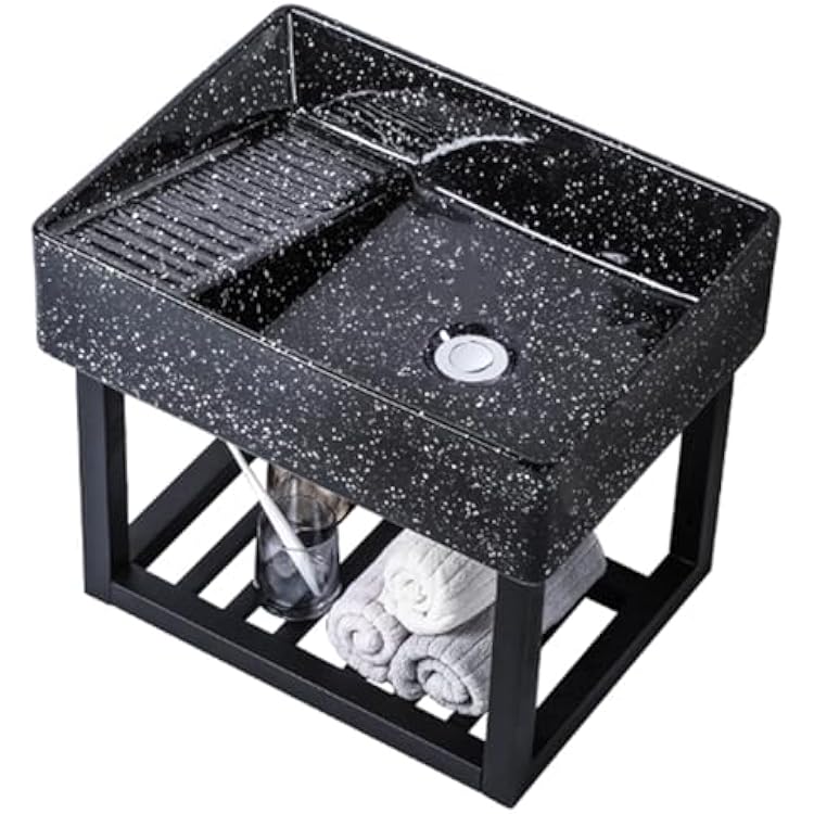 Black Wall Mount Bathroom Sink,Vessel Sink Rectangular,Ceramic face Basin,Suitable for Balconies, bathrooms, Laundry Rooms, Outdoor Gardens,with Bracket and Drainer