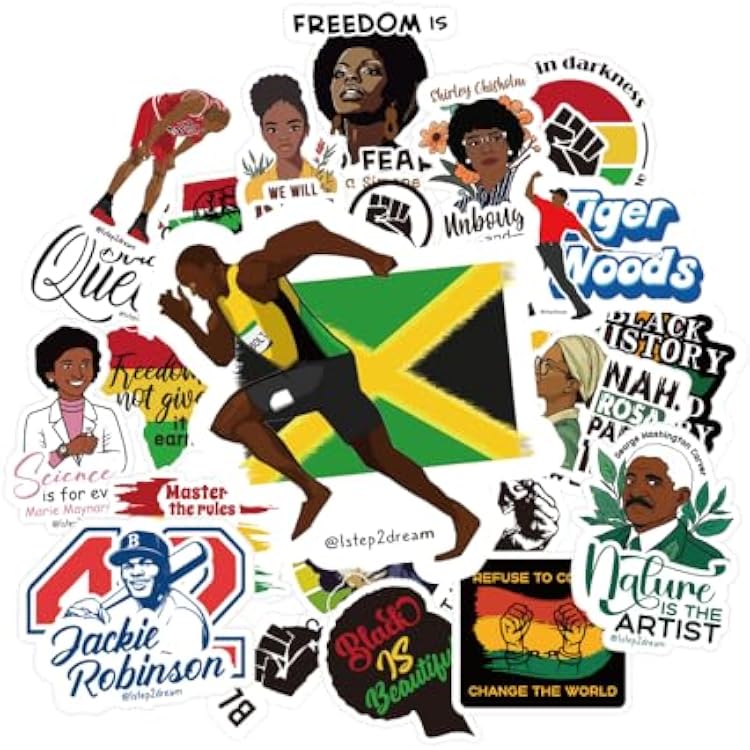 1step2dream Black History Stickers Pack - Inspirational African American Decals for Laptop, Water Bottle, Phone - Black History Month Decorations