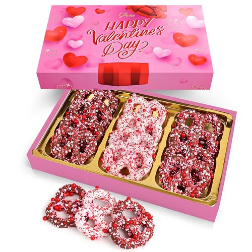 Valentines Day Chocolate-Covered Pretzels 12 Gourmet Assorted Pretzels in Valentine Gift Box Great Gift for Women
