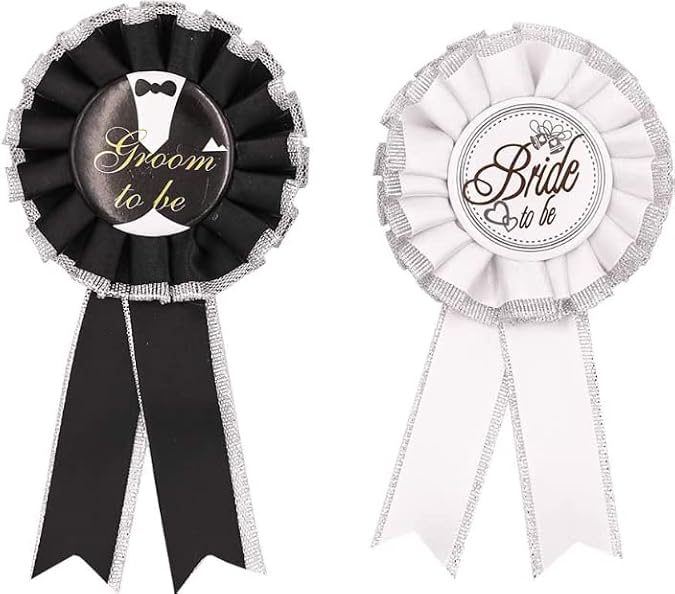 CoolerthingsDG,White Bride to be Badge and black Groom to be badge, Tinplate Badge Pin Girls Hen Night Out Bridal Shower Wedding Bachelorette Party Accessories, Bride To Be Satin Button, Polyester