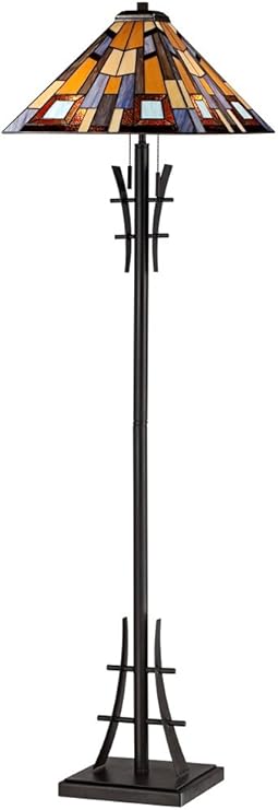Robert Louis Tiffany Mission Modern Tiffany Style Standing Floor Lamp 62" Tall Bronze Iron Jewel Tone Stained Art Glass Shade Cottage Core Decor for Living Room Reading House Bedroom Home Office