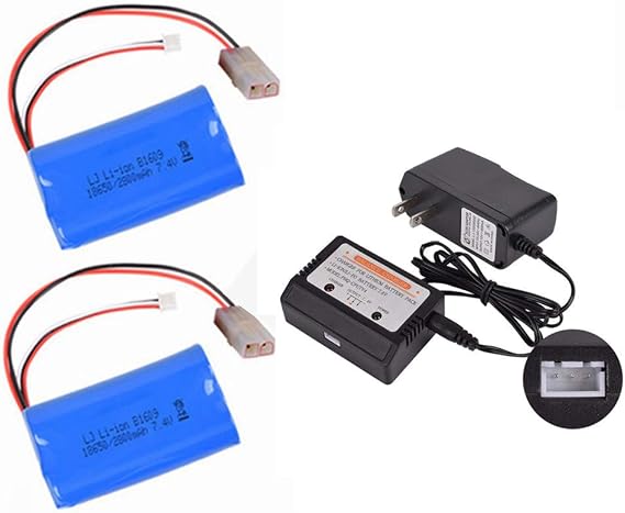 CBB 7.4v 2800mah Li-ion Battery for Heng Long RC Tank MJX RC Aircraft with L6.2-2P Plug 2 Pack and 7.4V Balance Charger
