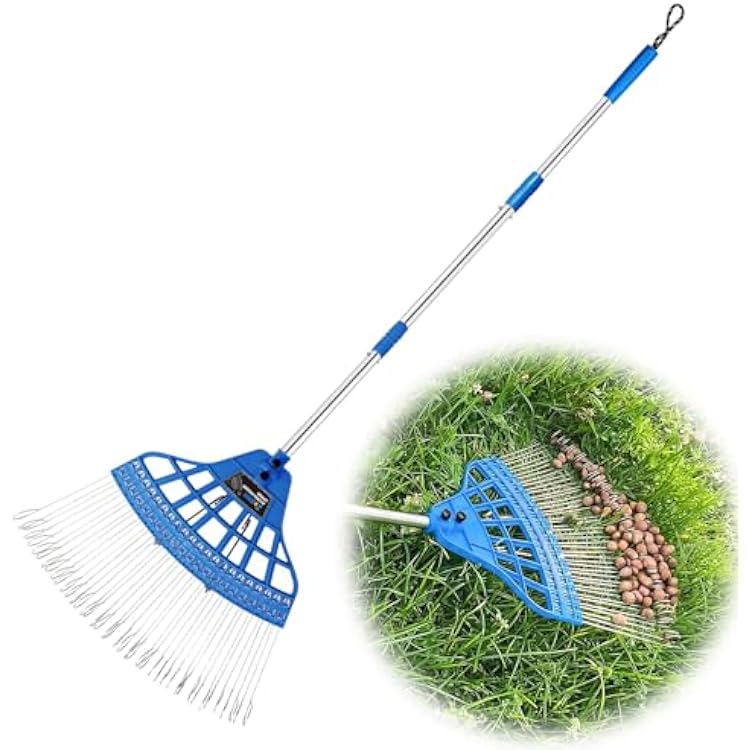 Zozen Acorn Gatherer, Acorn Pile Up Tool for Fast Lawn Cleanup, Loop Steel Tines with Flexible Spring Head & Adjustable Long Handle for Yard & Garden