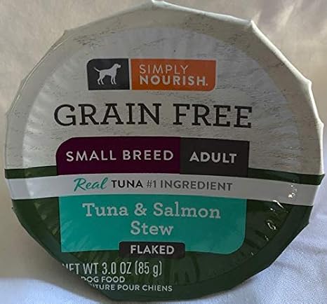 SIMPLY NOURISH 6-Grain Free Small Breed Adult Dog Tuna & Salmon Stew (Flaked) 6-Individual 3 oz Cups