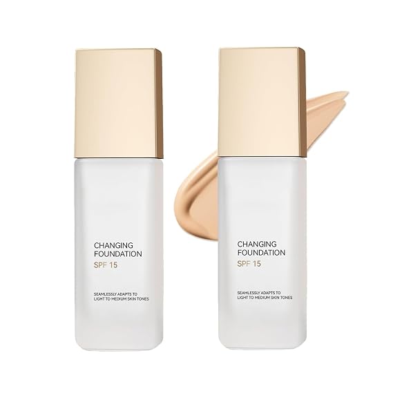 Color Changing Foundation Makeup, Magical Color Changing Foundation with SPF15, Even Skin Tone BB Cream Makeup Base Concealer, Lightweight, Moisturizes for All Skin (2PCS)