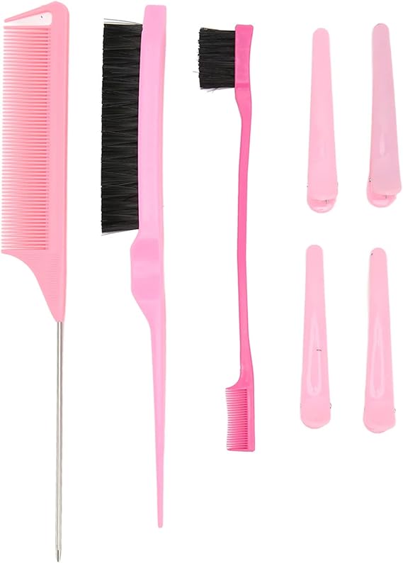 Edges Brush , Slick Back Hair Brush , 3Pcs Hair Styling Comb Set with 4 Hairclips Soft Double heads Bristle Hair Brush for Women Men Kids