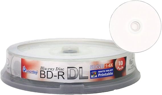 Smartbuy 10-disc 50gb 6X Bd-r Dl White Inkjet Hub Printable Blank Disc