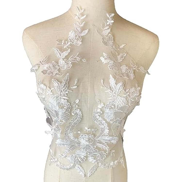 Worlds 1Pc White Embroidered Lace Fabric Applique Patch Trim for Clothes Dress Sewing Decor 12.5 Inch x 16.9 Inch Inch, 2.White