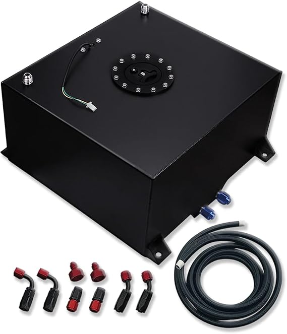 Black 15 Gallon Aluminum Fuel Cell Tank 60L with Fuel Line Hose Kit