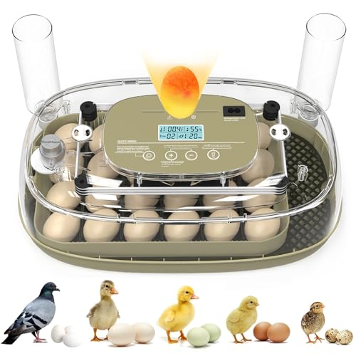 24 Egg Incubator, Incubators for Hatching Eggs with Fully Automatic Turner & Candler, Smart Temperature & Humidity Control, 360 View, Hatching Chicken, Duck, Quail, Goose Eggs for Farm, Home, School