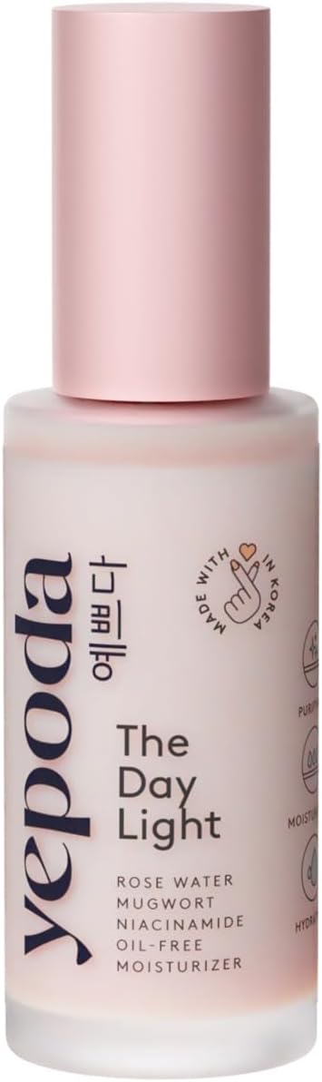 Yepoda The Day Light, Oil-Free Purifying Day Moisturizer with Rose Water, Mugwort & Niacinamide, Hydrating Vegan Korean Facial Moisturizer for All Skin Types, 50 ml