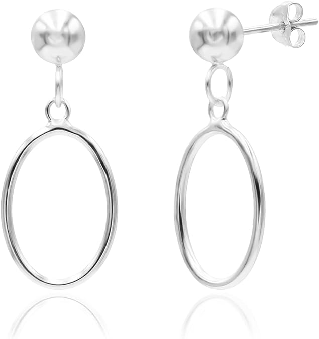 Sea of Ice Sterling Silver Open Oval Drop Dangle Hoop Bead Post Dangle Earing5mm bead, size 25mm x 10mm - Elegant Sterling Silver Earrings for Women Nickel-Free Jewelry