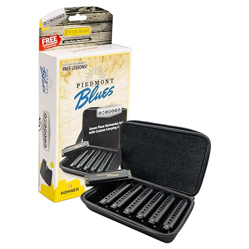 Hohner Accordions Hohner Harmonica Piedmont Blues 7 Harmonica Pack with Case, Stainless steel PBH7
