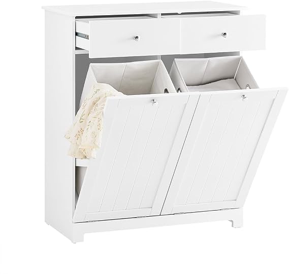 Haotian Laundry Hamper Cabinet, 2 Baskets, 35.4 x 14.5 x 29.5 in, White
