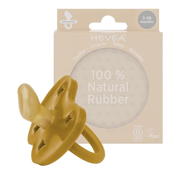 HEVEA Natural Rubber Pacifier ORTHODONTIC 3-36 Months Hygienic One Piece Design for Newborns to Toddlers, BPA-Free, Soft & Durable - Single-Pack ( Golden Honey)