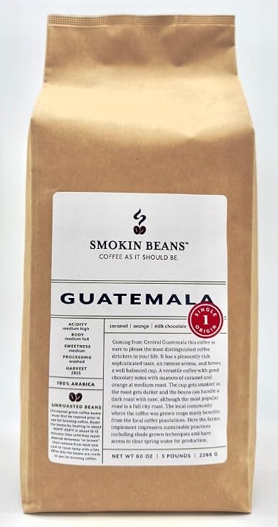 5-Pound Guatemala Washed Processing, Unroasted Green Coffee Beans, Fresh Current Crop Specialty Grade, Roast the Beans Yourself at Home on Your Roasting Equipment Prior to Using for Brewing Coffee