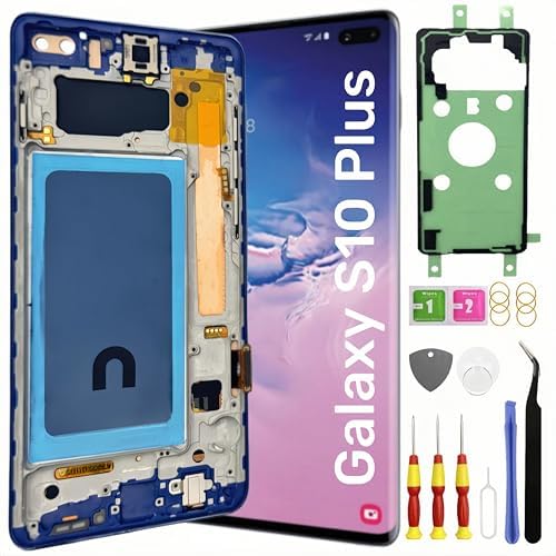 for Samsung Galaxy S10 Plus LCD Display Screen Assembly Replacement for Samsung Galaxy S10Plus LCD Touch Digitizer Screen with Frame S10 6.4 G975U G975FD G975A without fingerprint Blue