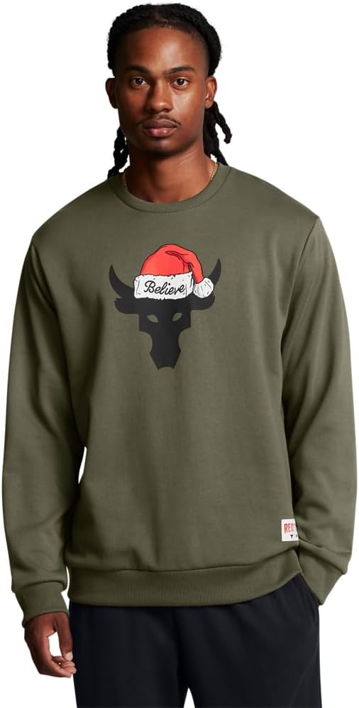 Under Armour Men's Project Rock Red One Believe Crew Neck Sweatshirt