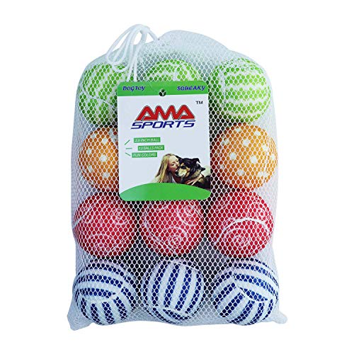 AMA SPORT Squeaky Tennis Balls for Dogs 12 Pack 2.5 Squeaky Tennis Balls for New Puppy Small Medium Dog Toys for Fetch, Exercise, Outdoor Play
