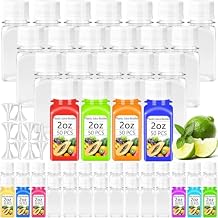 Qiuttnqn 50PCS 2oz Small Plastic Shot Bottles with White Caps,Reusable Clear Juice Containers with 10 Funnels,Empty Plastic Containers for Ginger Shots,Liquids,Beverages