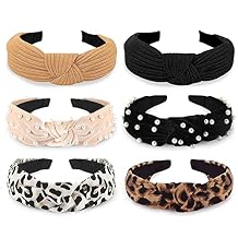 WOVOWOVO Headbands for Women Girls Thick Turban Velvet Knotted Headband Wide Pearl, Top Knot Head Bands for Womens Hair Band, 6Pcs