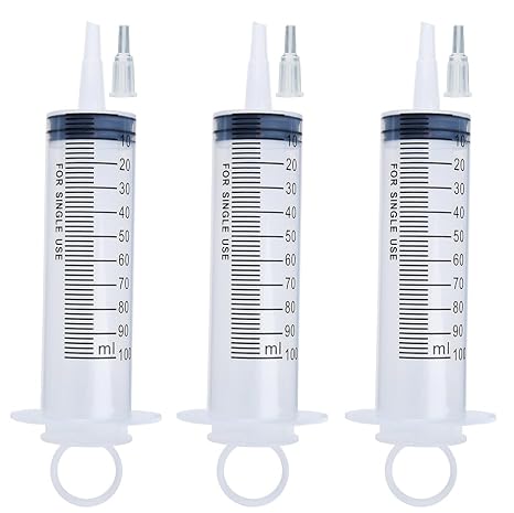 3 Pack 100ml Syringes, Large Garden Syringe for Scientific Labs, Watering, Refilling