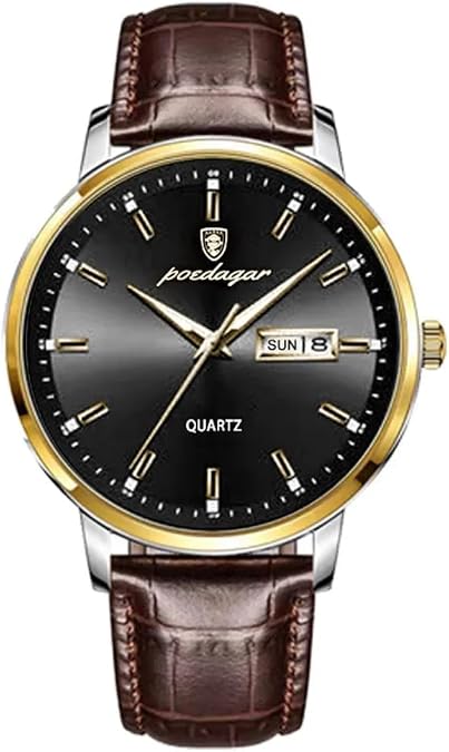Poedagar Men Watch Fashion Business Classic Quartz Watches Fashion Leather Waterproof Luminous Week Date Luxury Men's Wristwatch